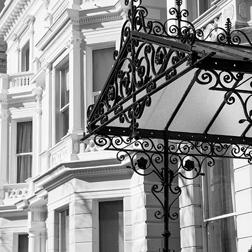 property frontages and porch of London houses